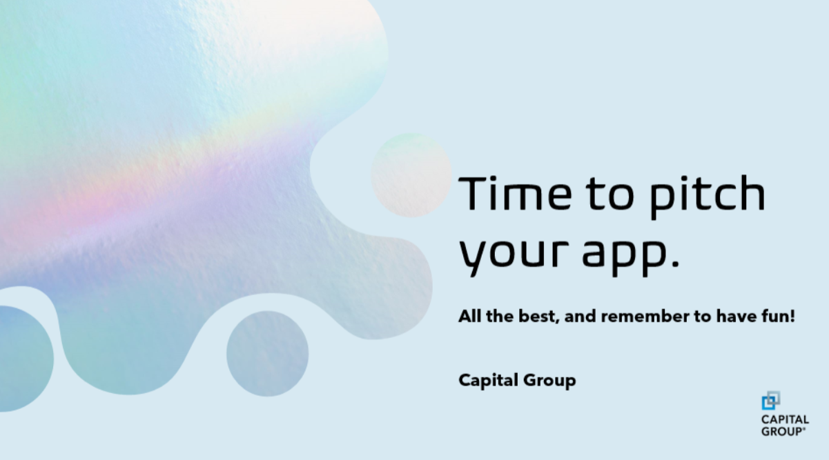 A ‘pitch your app’ presentation slide Bianca created for a Teach First school challenge at Capital Group.