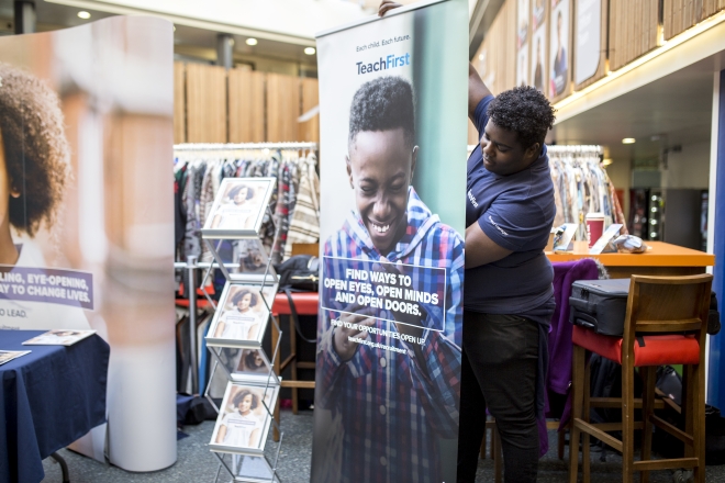 Brand Manager Adrian Richards setting up a Teach First stall