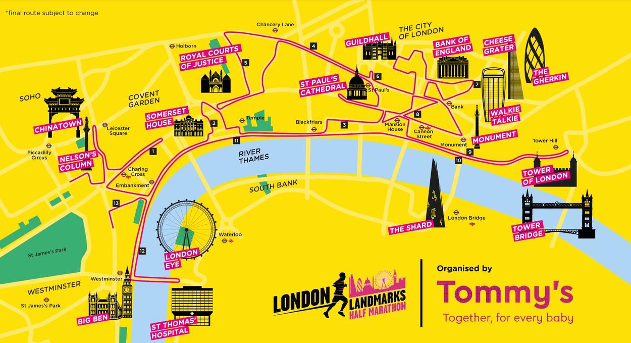 London Landmarks Half Marathon 2024 map