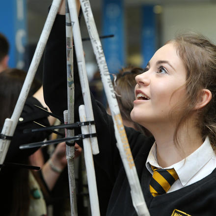 a pupil looks at a paper diagram