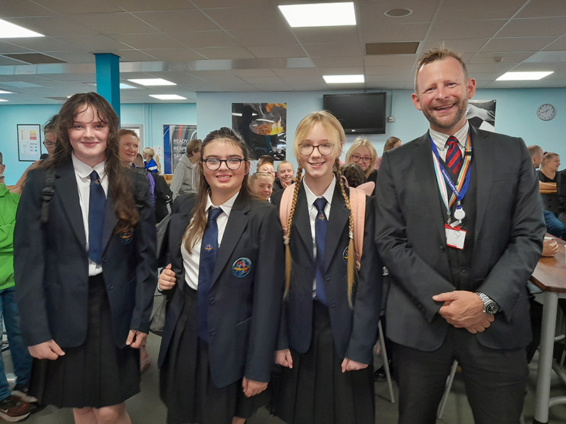 Headteacher of The Macclesfield Academy Mat Galvin with students